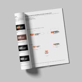 Interior del manual de identidad visual con aplicaciones y construcción de la logomarca de Igualdad y Familias. 