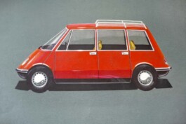 Vista lateral del prototipo HfG Dreirädriges Kleintaxi con la propuesta cromática original