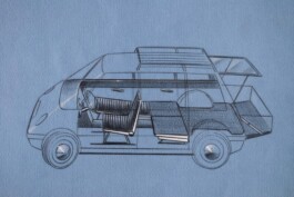 Esquema del interior del HfG Dreirädriges Kleintaxi, con la distribución de pasajeros y zona de equipaje