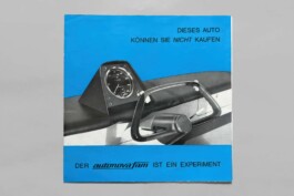 Portada del folleto original del autonova fam (1965), presentado como un vehículo experimental desarrollado por el equipo de la Hochschule für Gestaltung Ulm
